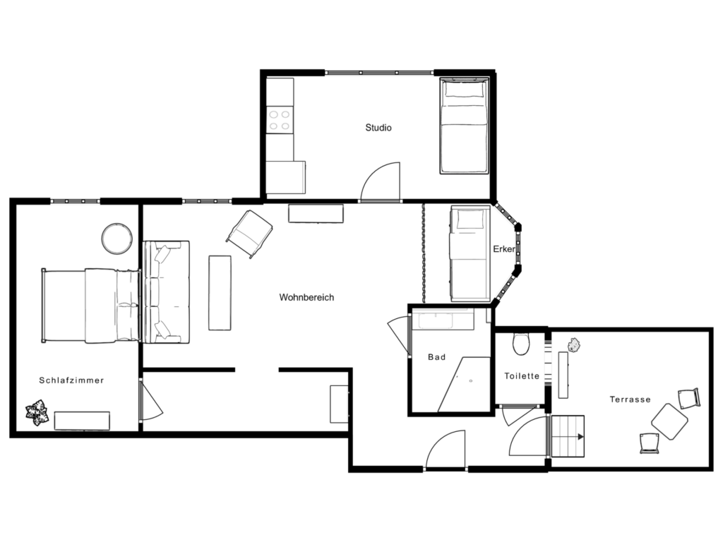 Grundriss vom Apartment Cozy Rooftop mit Dachterrasse und tollem Ausblick.